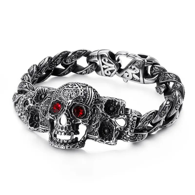 Skull and Gem-set Eye Stainless Steel Bracelet VRAFI