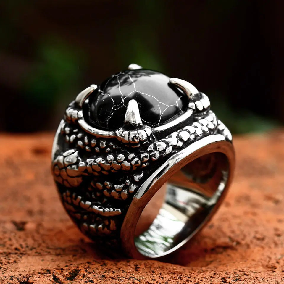 Snake Black Turquoise Stainless Steel Ring - Vrafi Jewelry