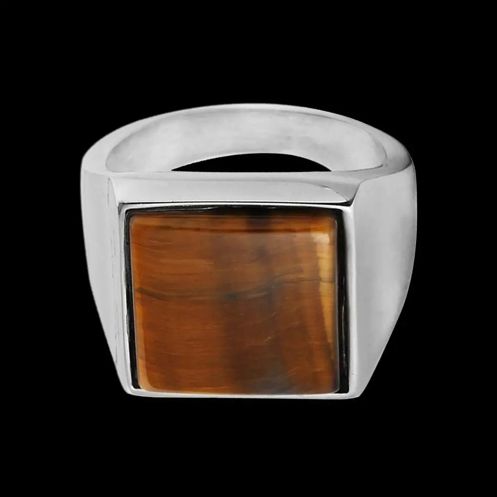 Square Tiger's Eye Stainless Steel Ring VRAFI