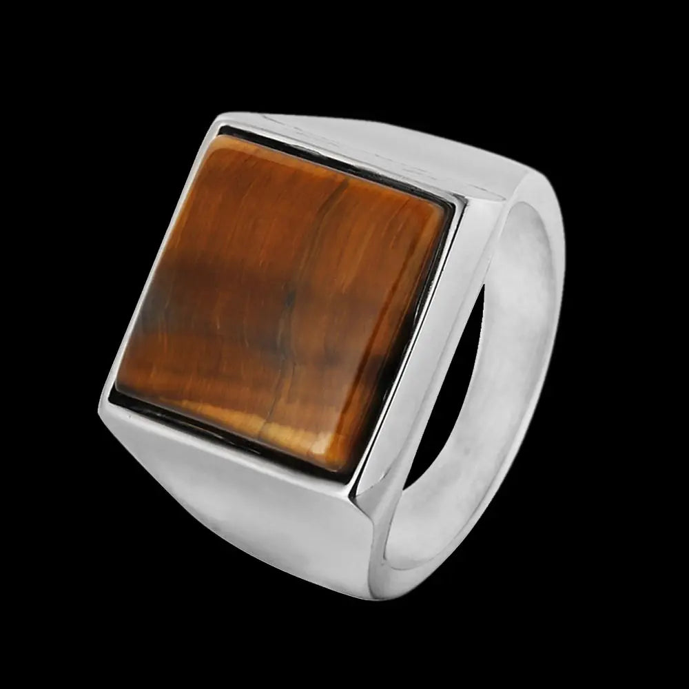 Square Tiger's Eye Stainless Steel Ring VRAFI