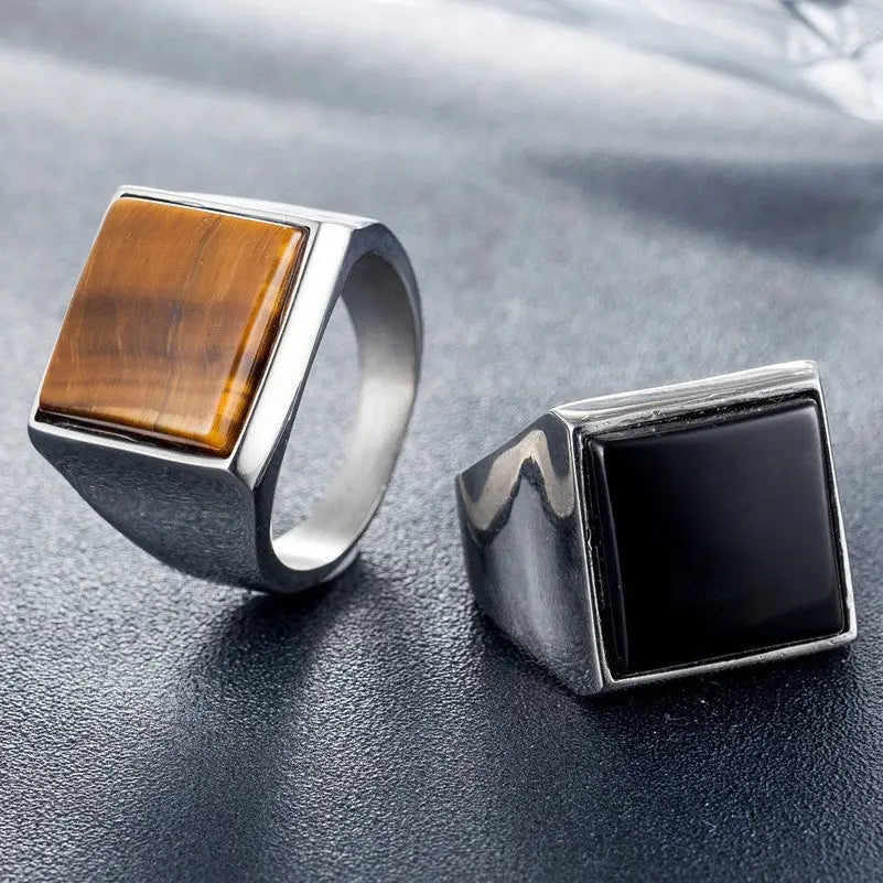 Square Tiger's Eye Stainless Steel Ring VRAFI