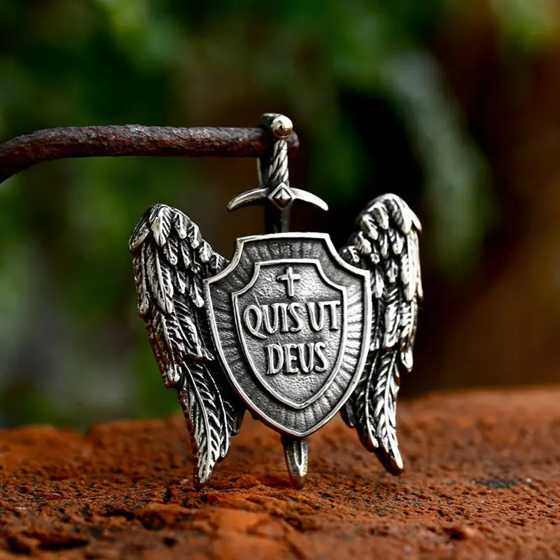 St. Michael Archangel Wings Sword & Shield Pendant - Vrafi Jewelry