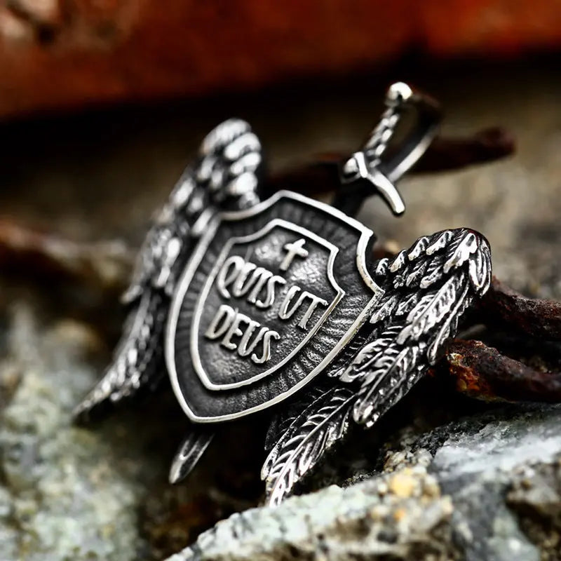 St. Michael Archangel Wings Sword & Shield Pendant - Vrafi Jewelry