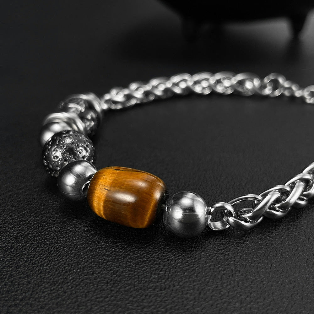 Bracciale con perline in acciaio inossidabile alabastro