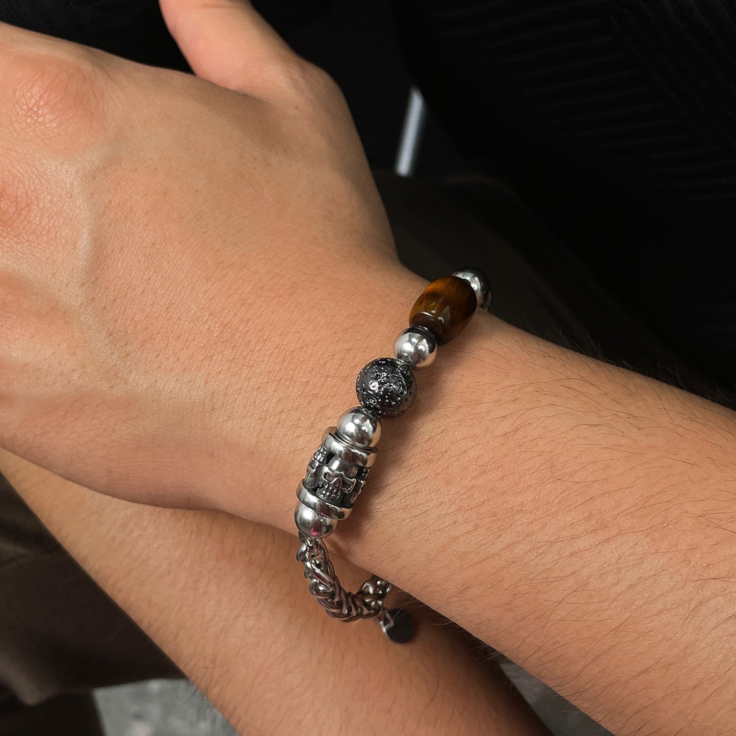 Bracciale con perline in acciaio inossidabile alabastro