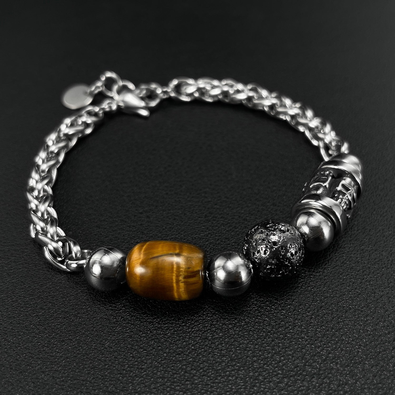 Bracciale con perline in acciaio inossidabile alabastro