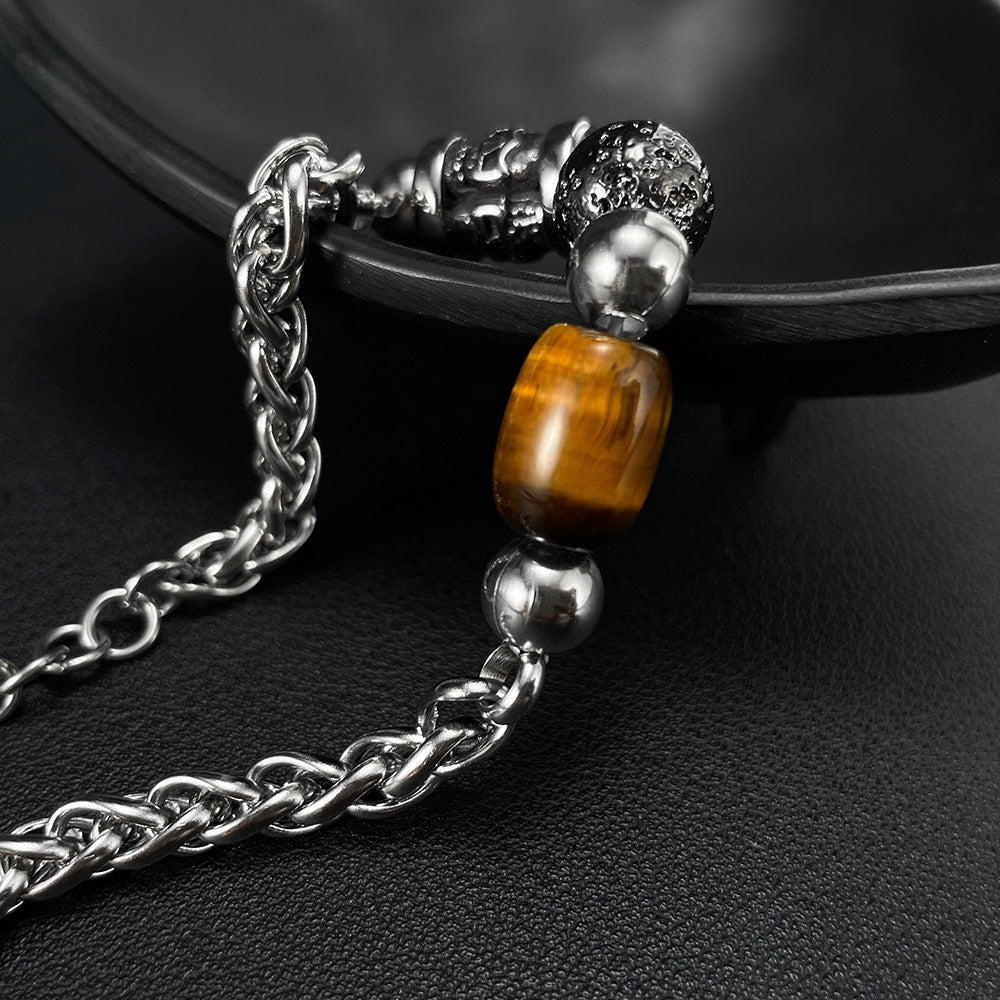 Bracciale con perline in acciaio inossidabile alabastro