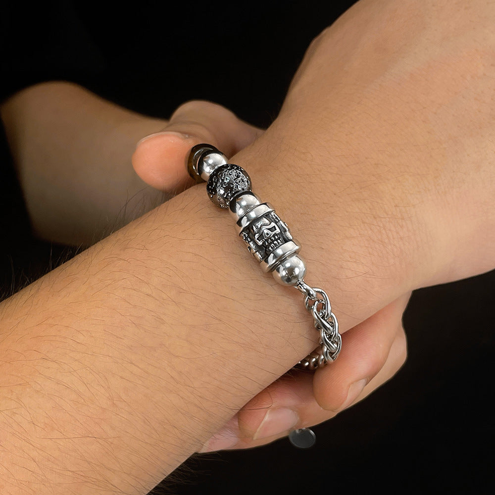 Bracciale con perline in acciaio inossidabile alabastro