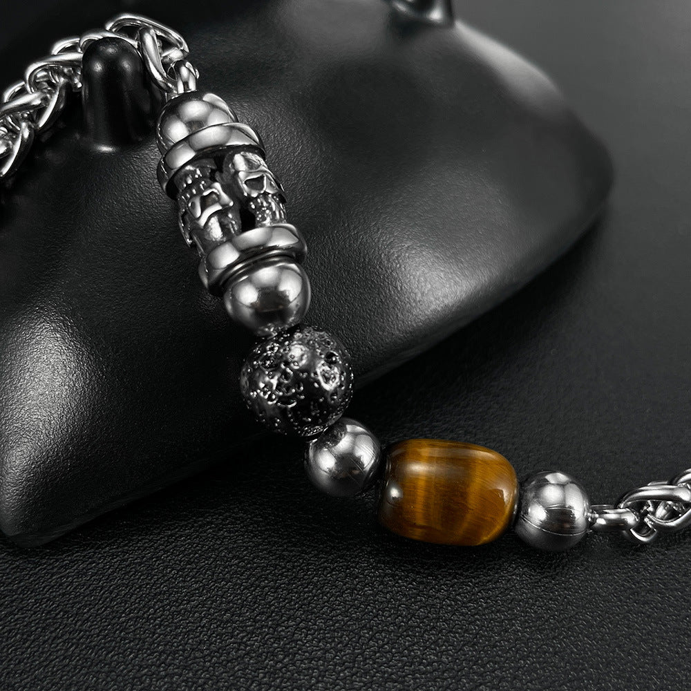 Bracciale con perline in acciaio inossidabile alabastro