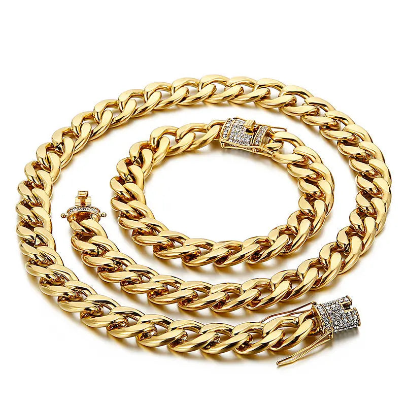 Stone Inlaid Open-Box Clasp Cuban Chain - Vrafi Jewelry