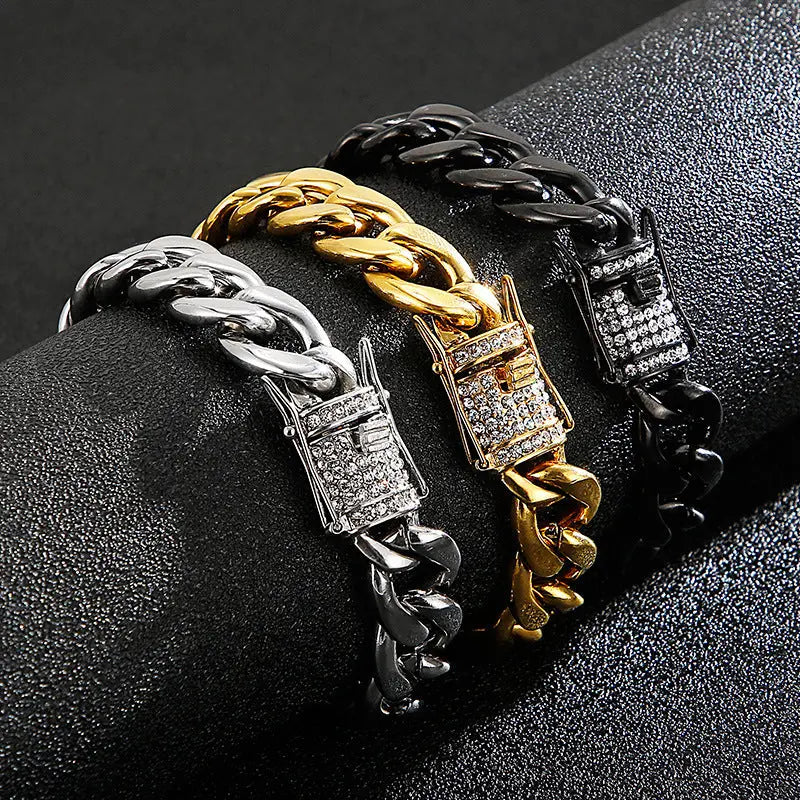 Stone Inlaid Open-Box Clasp Cuban Chain - Vrafi Jewelry
