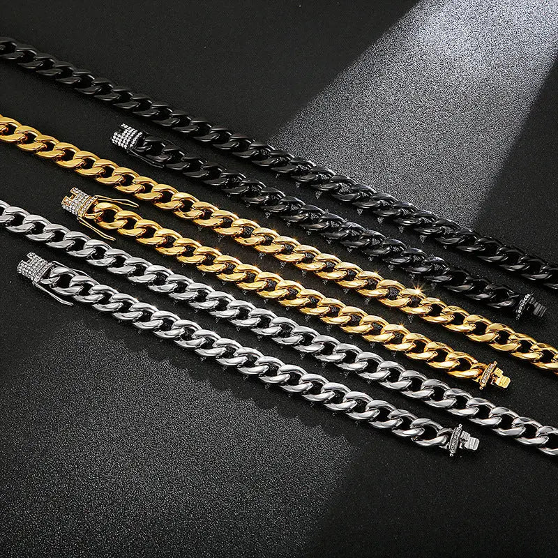 Stone Inlaid Open-Box Clasp Cuban Chain - Vrafi Jewelry