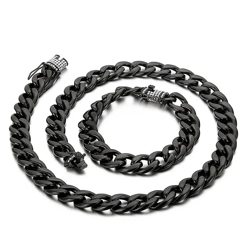 Stone Inlaid Open-Box Clasp Cuban Chain - Vrafi Jewelry