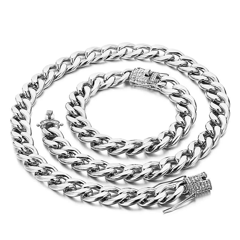 Stone Inlaid Open-Box Clasp Cuban Chain - Vrafi Jewelry