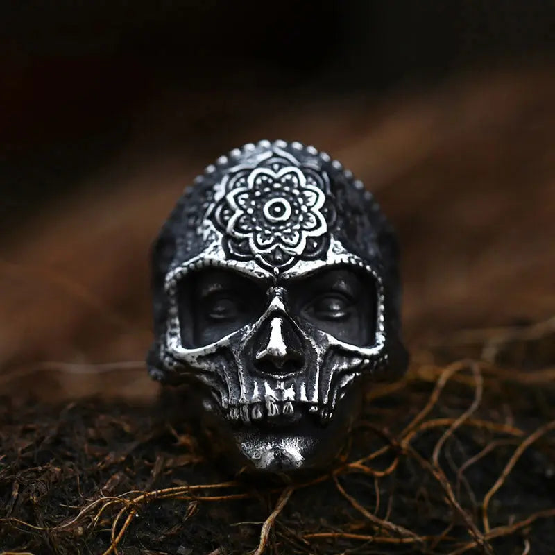 Sugar Skull Stainless Steel Ring - Vrafi Jewelry