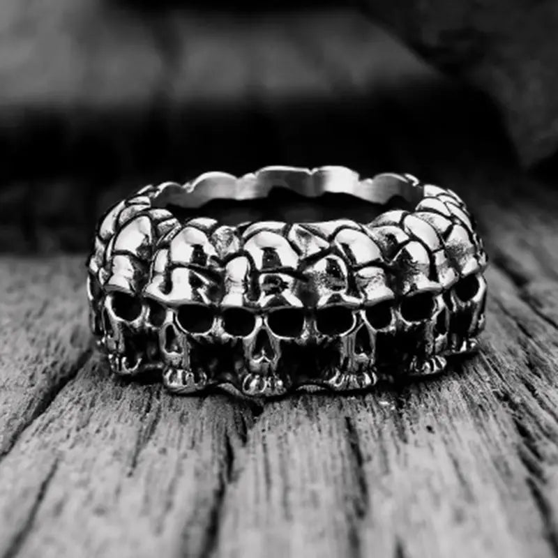 Surrounded Stainless Steel Skull Ring - Vrafi Jewelry