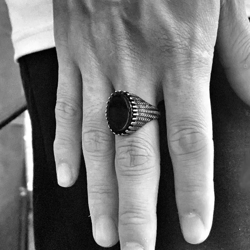 Table Cut Obsidian Stainless Steel Ring - Vrafi Jewelry