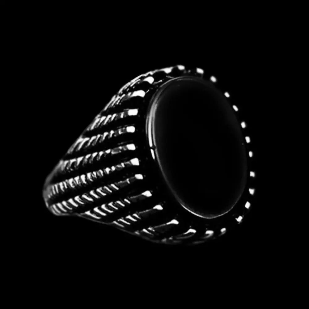 Table Cut Obsidian Stainless Steel Ring - Vrafi Jewelry