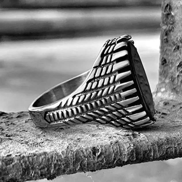 Table Cut Obsidian Stainless Steel Ring - Vrafi Jewelry