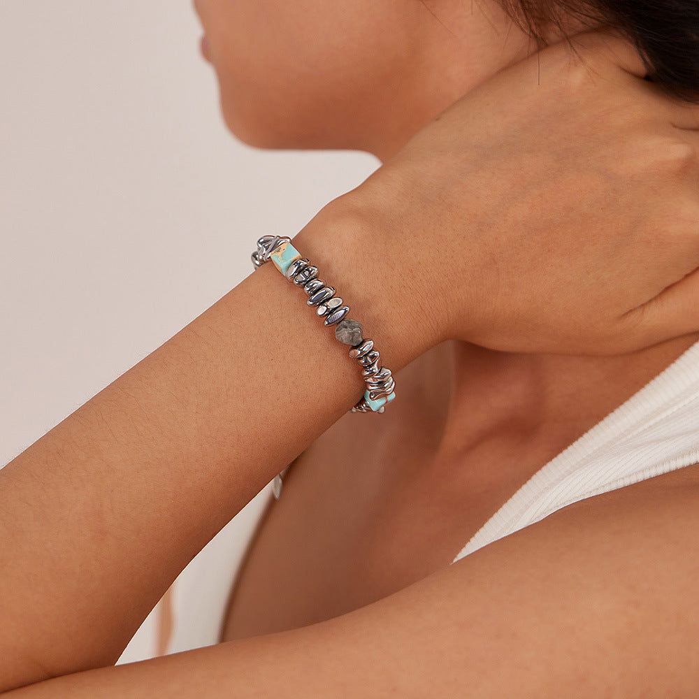 Bracciale con perline in acciaio inossidabile alabastro