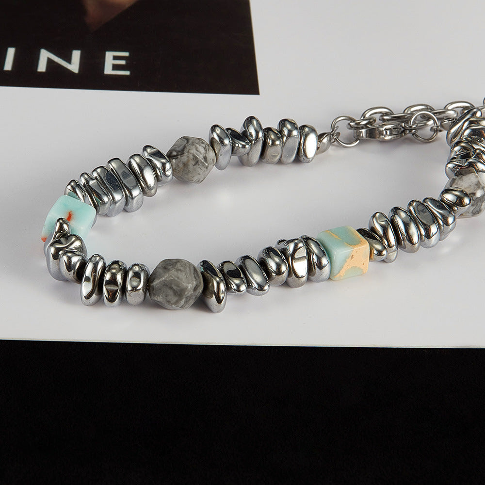 Bracciale con perline in acciaio inossidabile alabastro