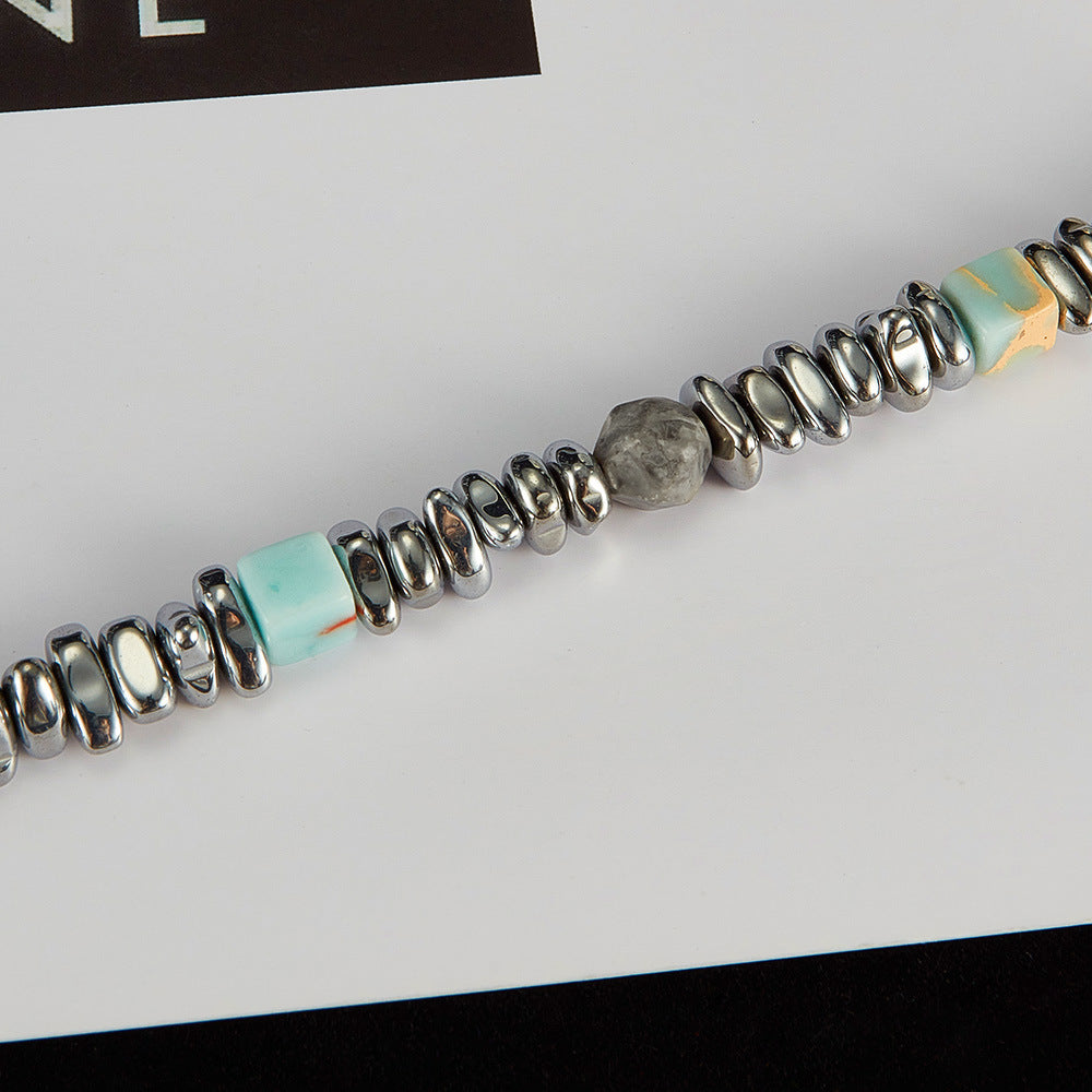 Bracciale con perline in acciaio inossidabile alabastro