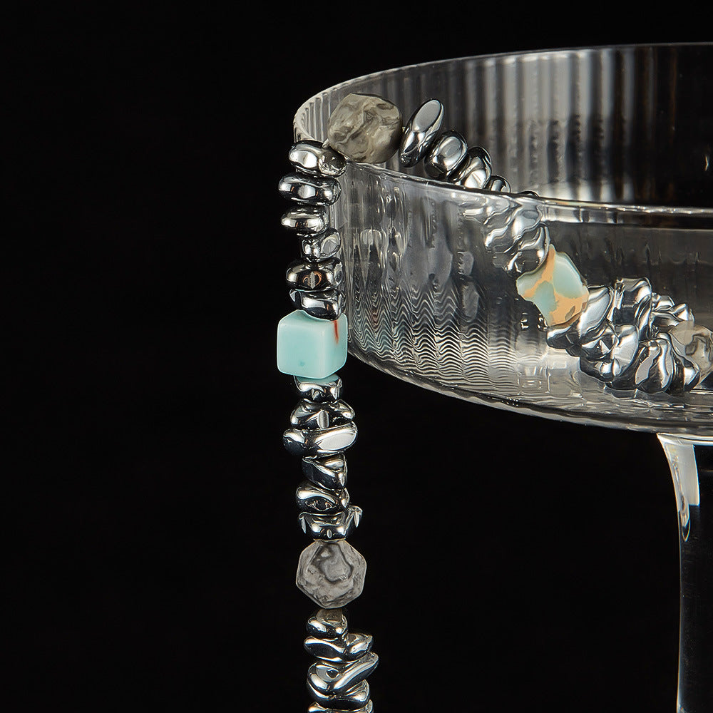 Bracciale con perline in acciaio inossidabile alabastro