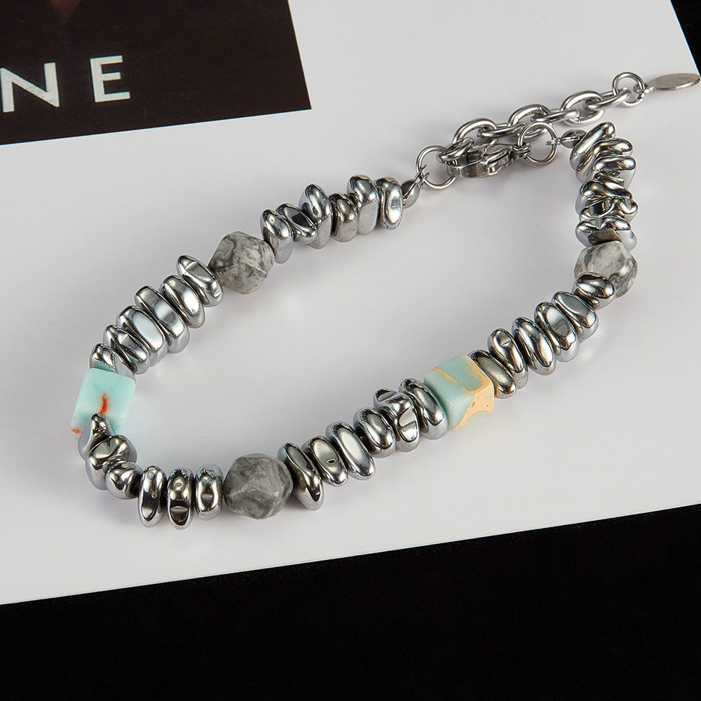 Bracciale con perline in acciaio inossidabile alabastro