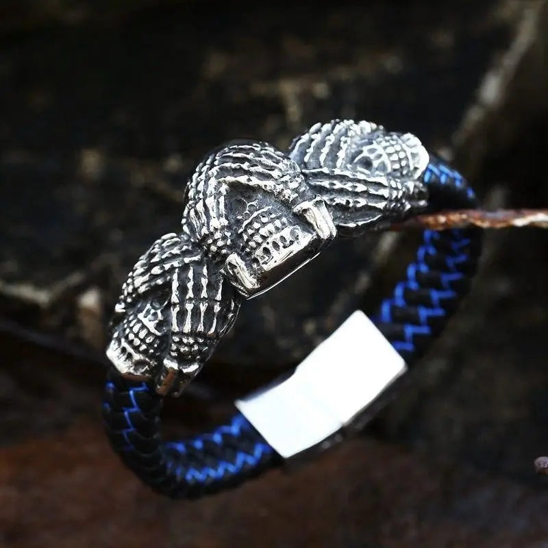 Three Wise Leather Skull Bracelet VRAFI