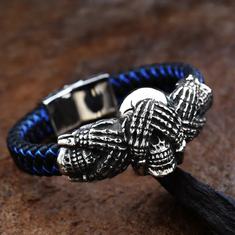 Three Wise Leather Skull Bracelet VRAFI