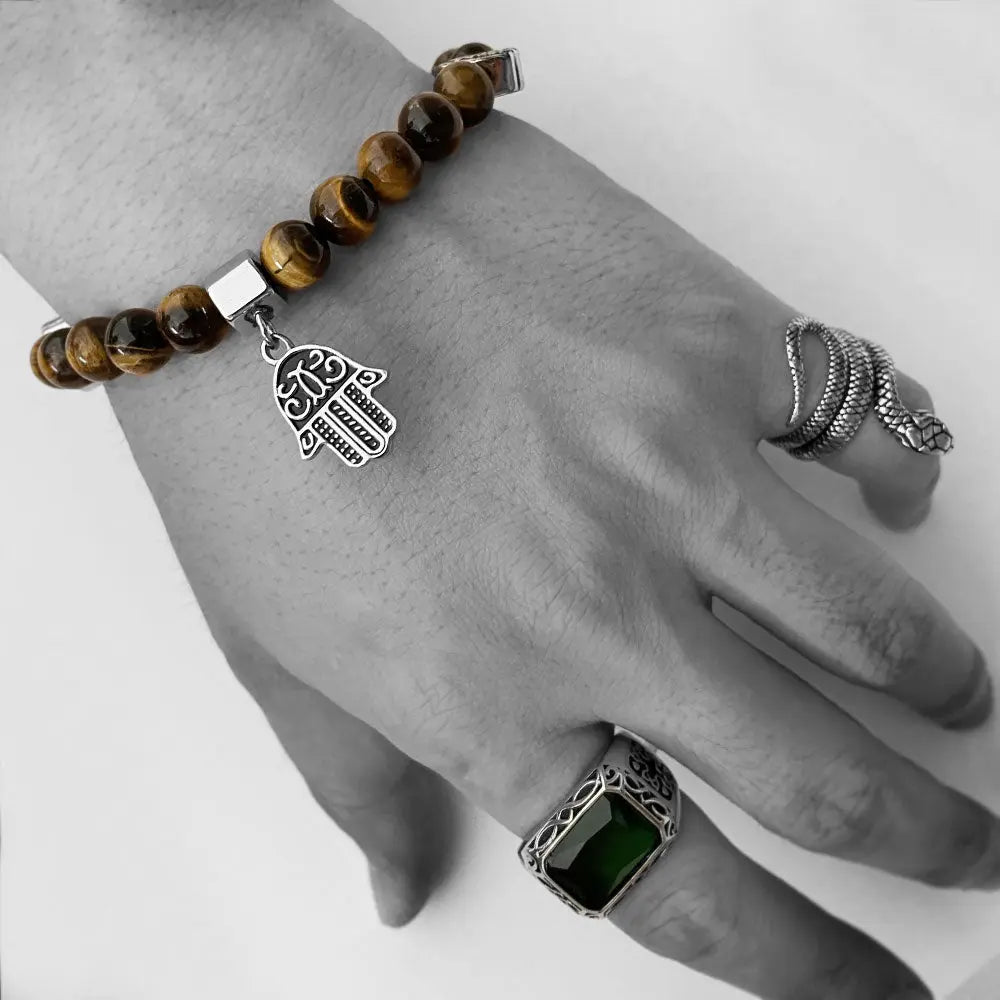 Tiger-eye Bead Hamsa Hand Bracelet VRAFI