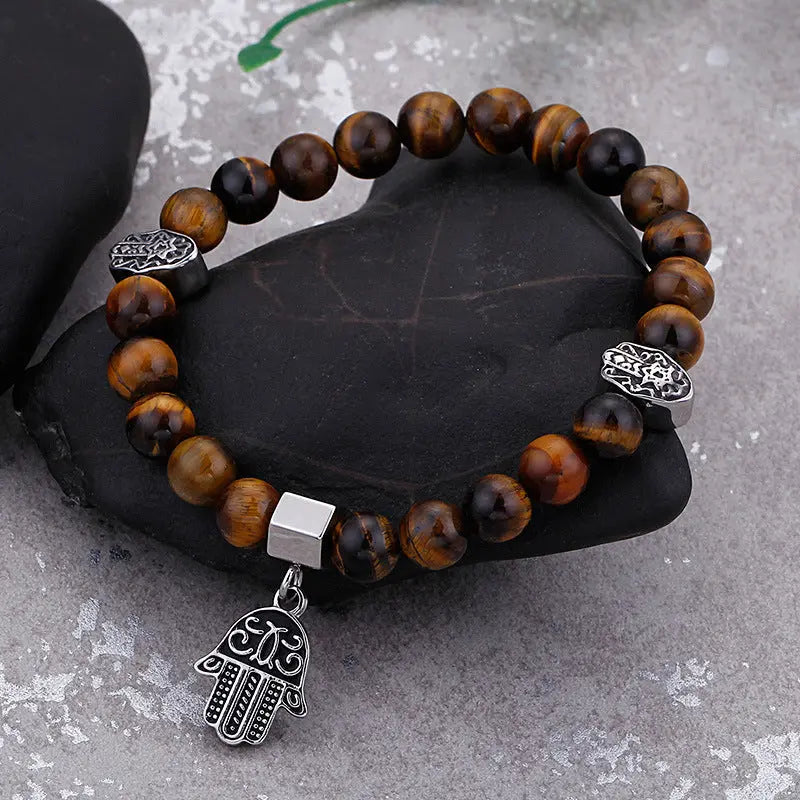 Tiger-eye Bead Hamsa Hand Bracelet VRAFI
