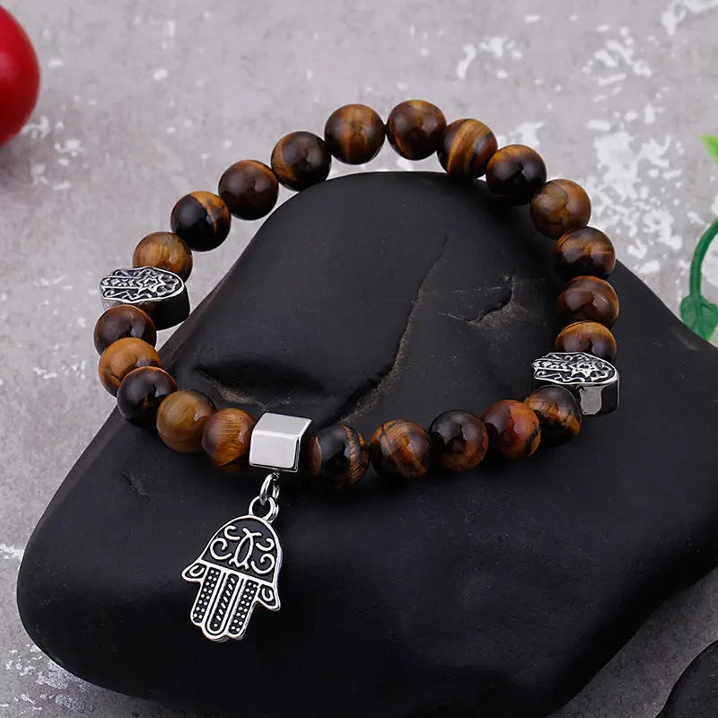 Tiger-eye Bead Hamsa Hand Bracelet VRAFI