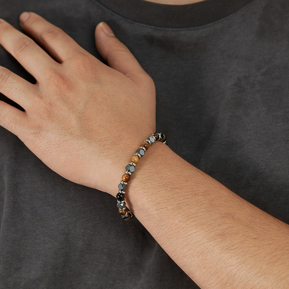 Bracciale con perline in acciaio inossidabile alabastro