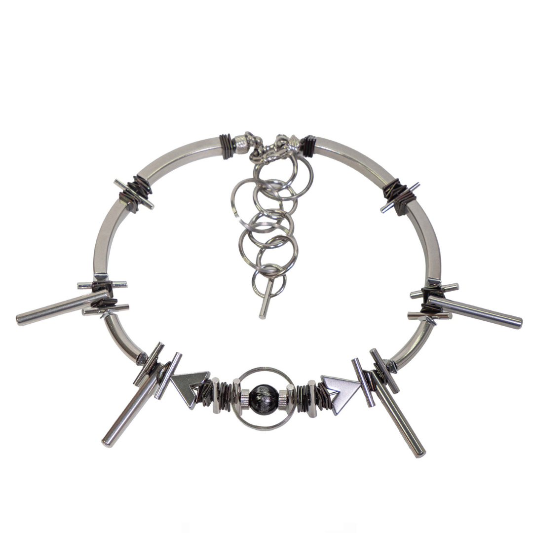 Titanium Steel Beaded Chalcedony Necklace