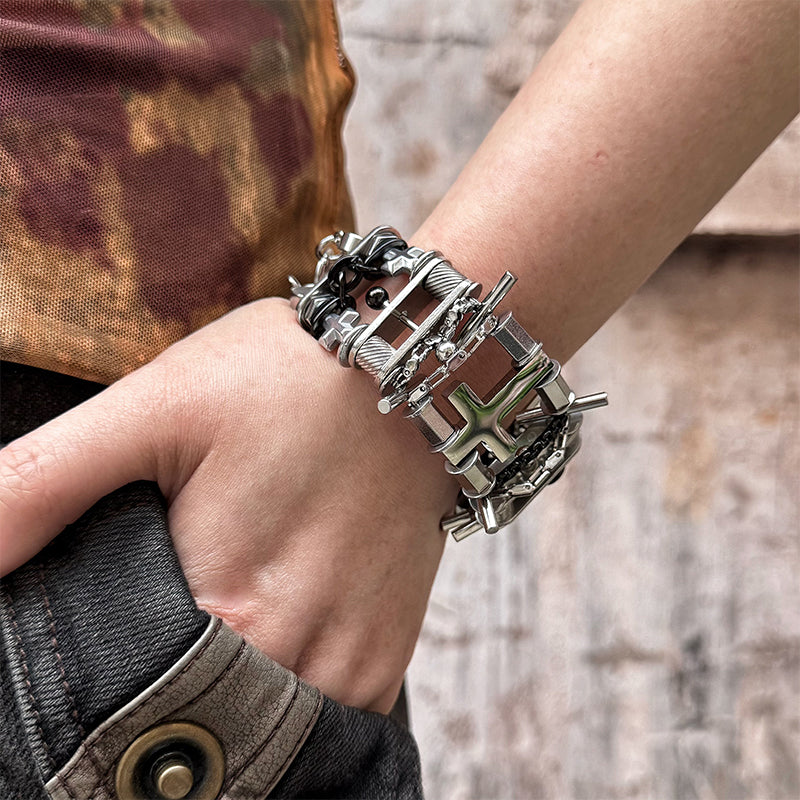 Titanium Steel Beaded Wide Band Bracelet