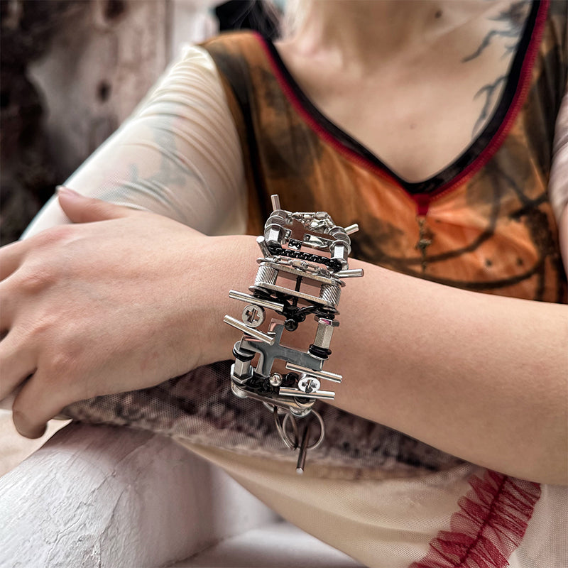 Titanium Steel Beaded Wide Band Bracelet