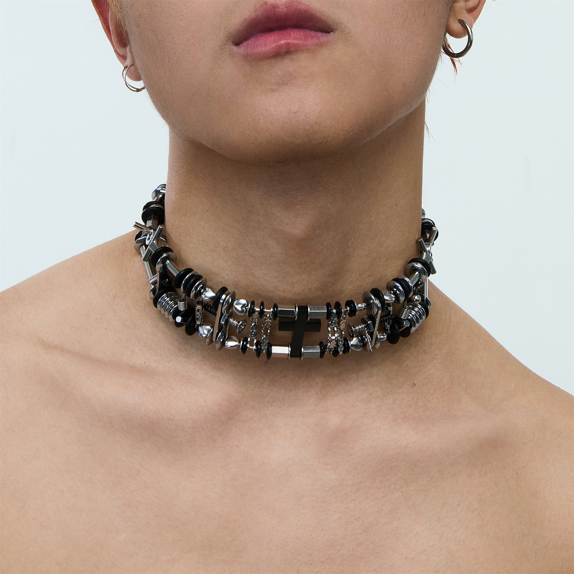 Titanium Steel Beaded Wide Clavicle Necklace