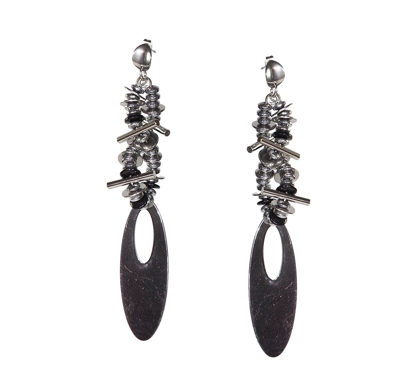 Titanium Steel Black Gallstone Long Earrings