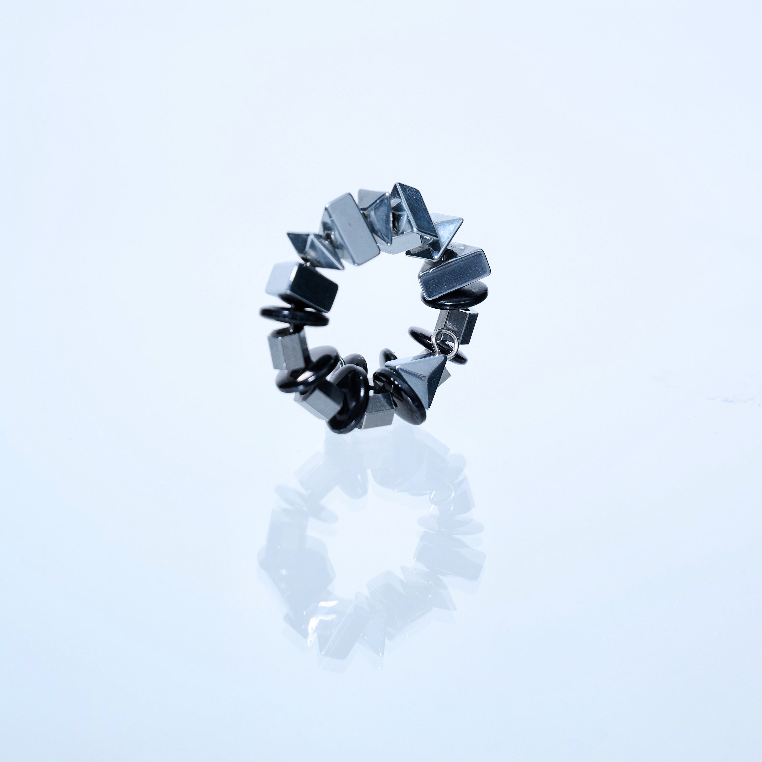 Titanium Steel Hand-Beaded Open Ring