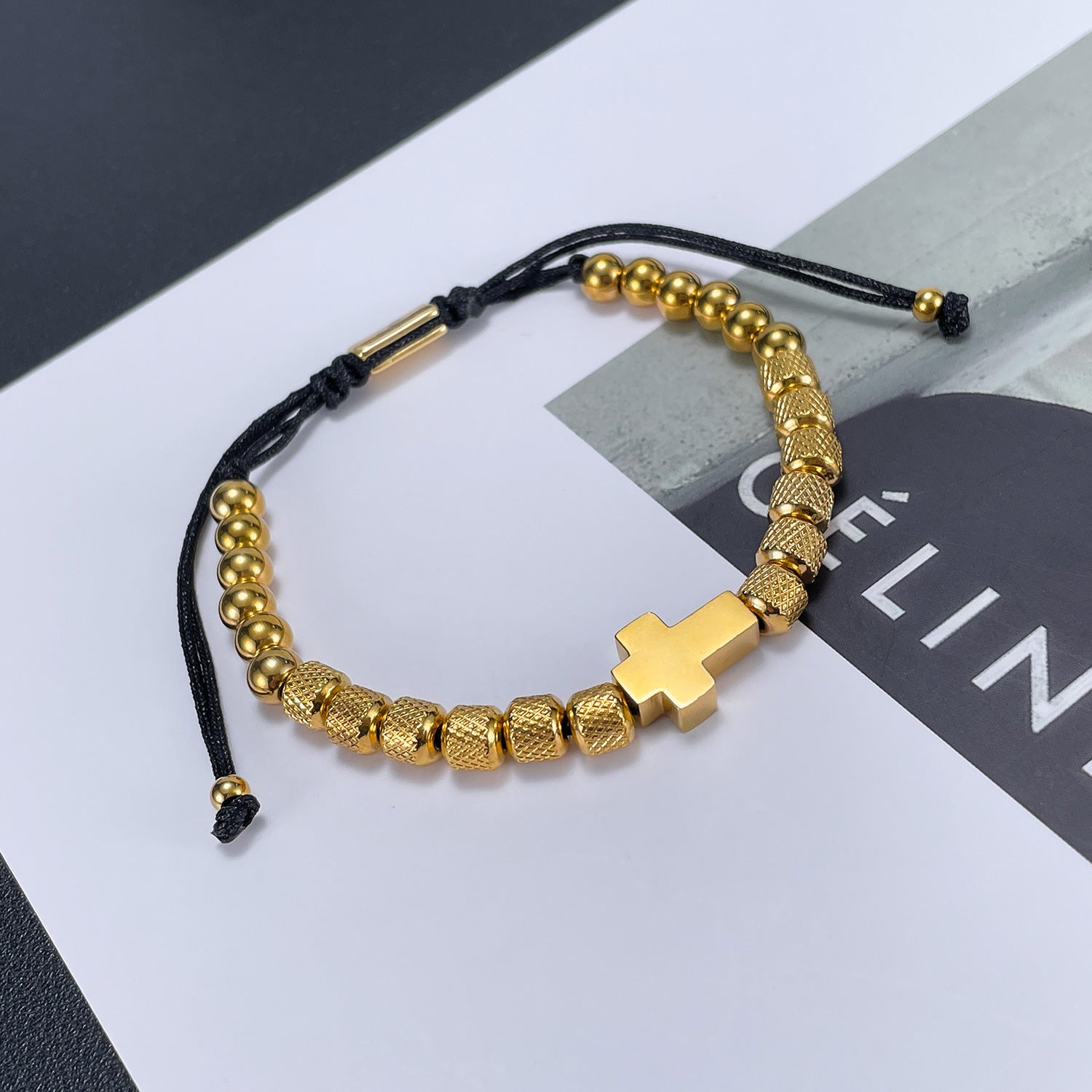 Bracciale con perline in acciaio inossidabile alabastro