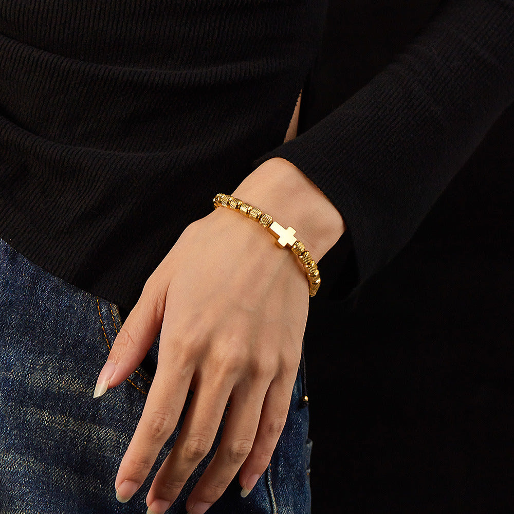 Bracciale con perline in acciaio inossidabile alabastro