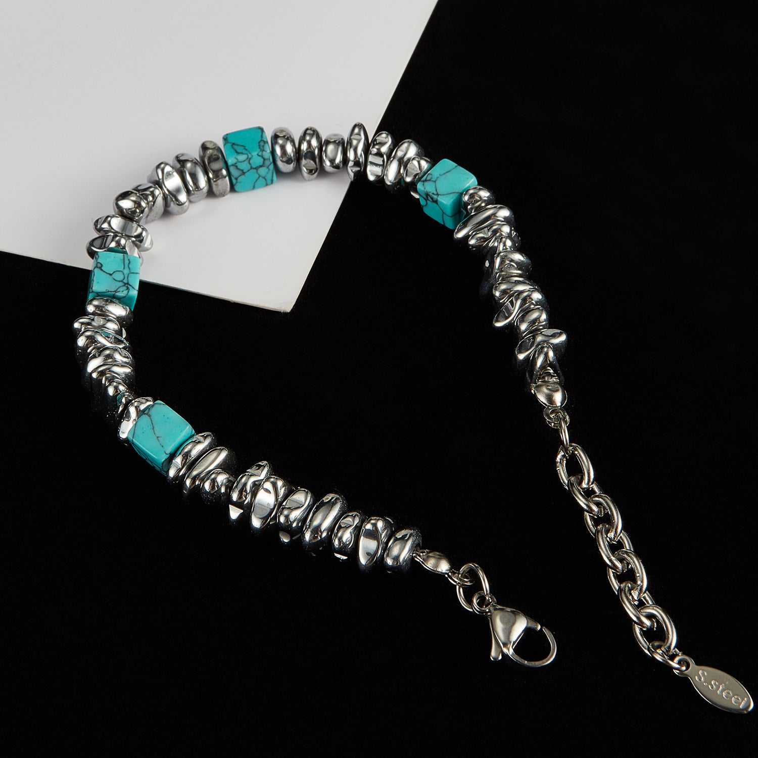 Turquoise and Black Agate Beaded Bracelet