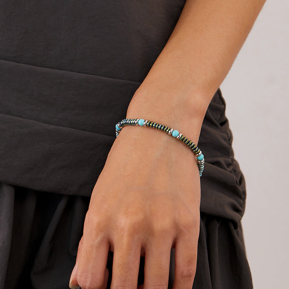 Pulsera de cuentas de acero inoxidable de alabastro