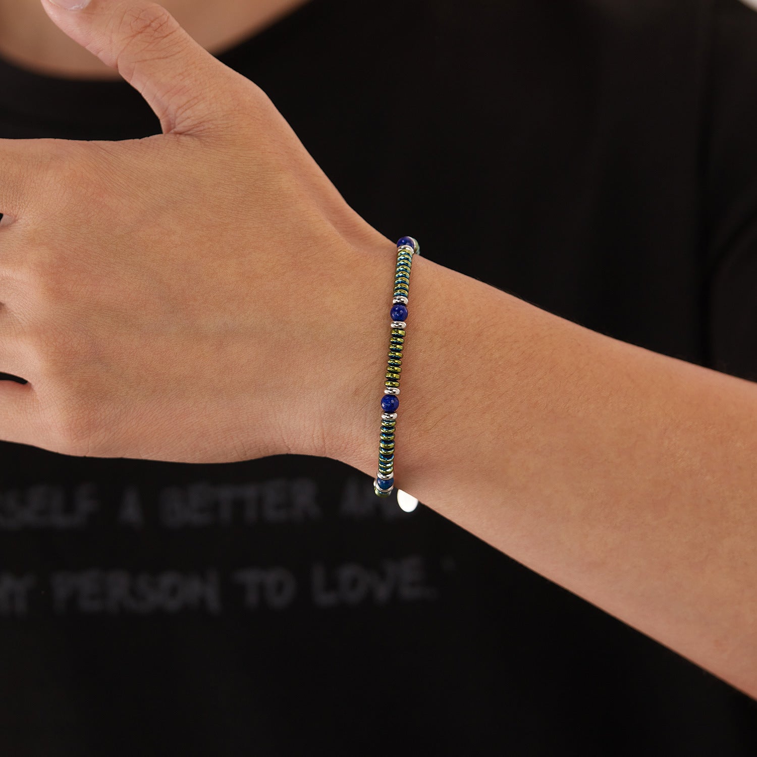 Pulsera de cuentas de acero inoxidable de alabastro