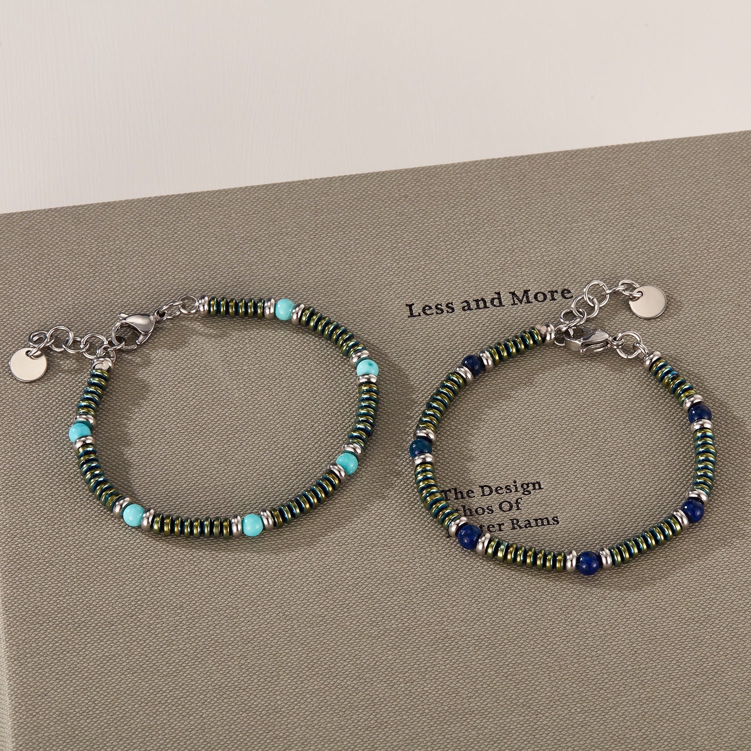 Pulsera de cuentas de acero inoxidable de alabastro