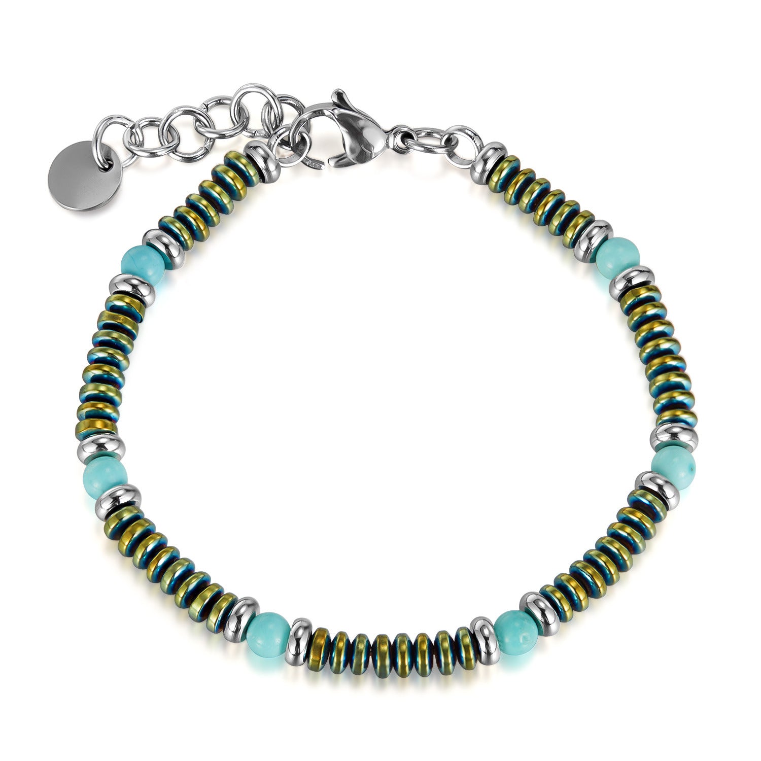 Pulsera de cuentas de acero inoxidable de alabastro