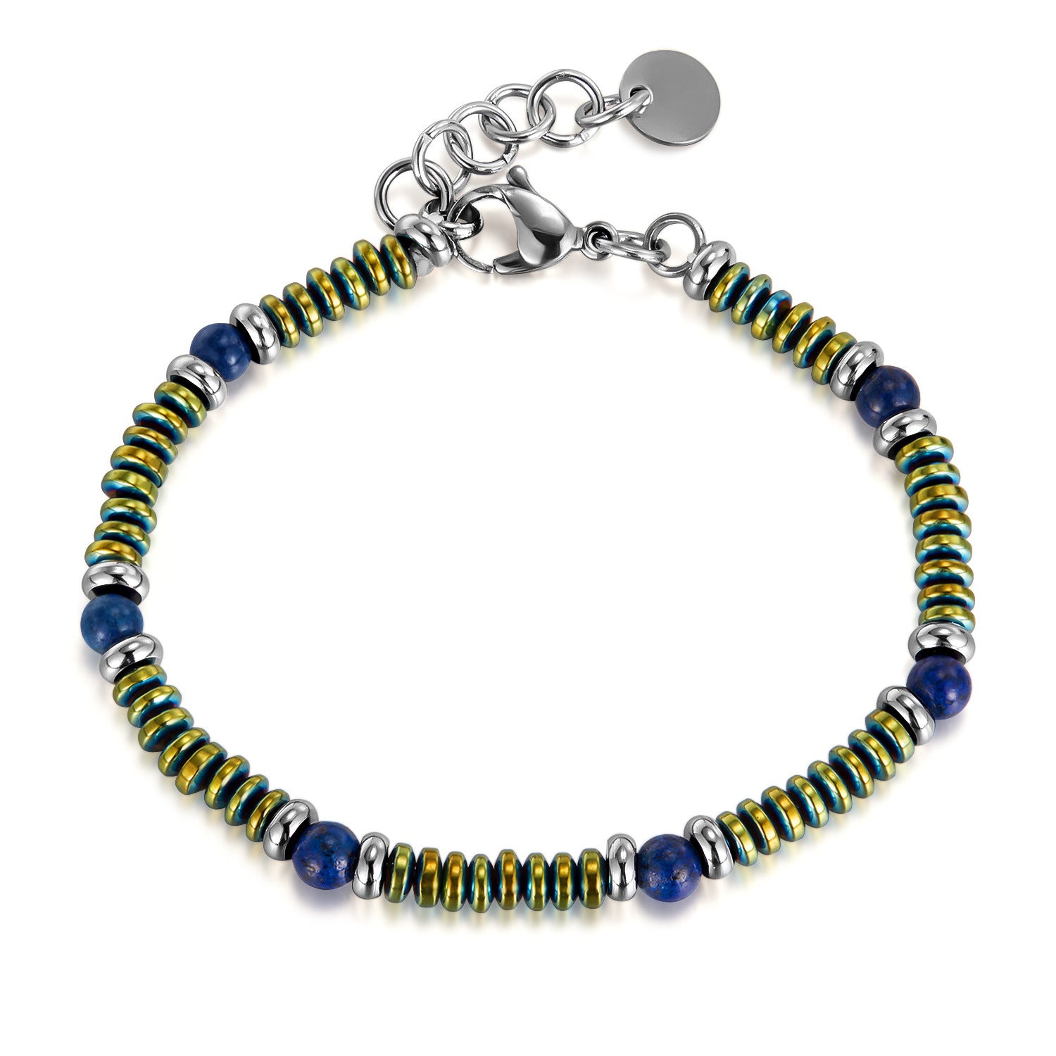 Pulsera de cuentas de acero inoxidable de alabastro