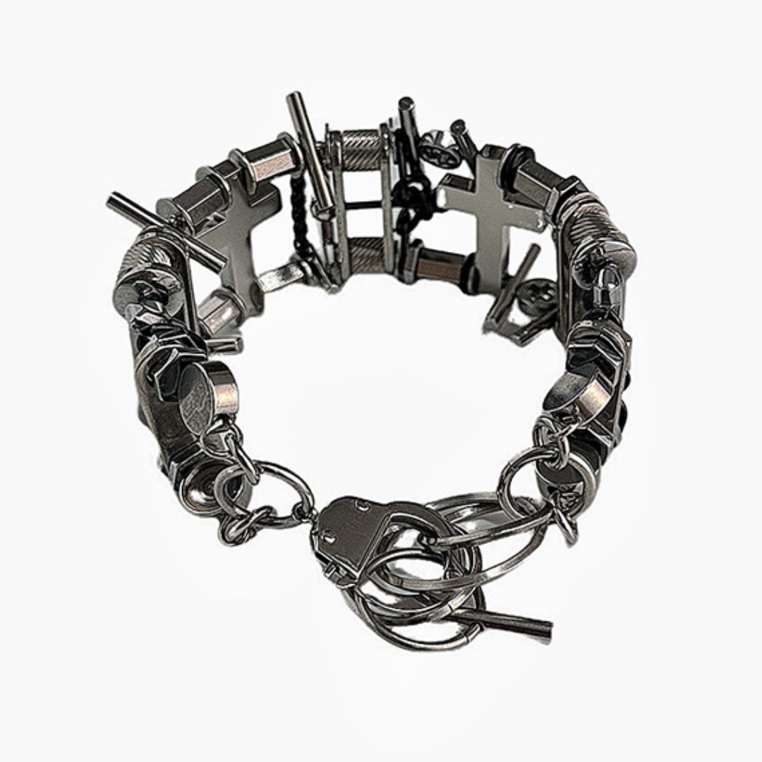 Titanium Steel Beaded Wide Band Bracelet