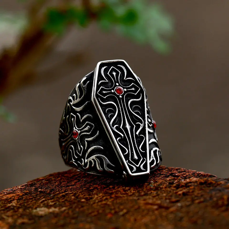 Vampire Coffin Gemstone Stainless Steel Ring VRAFI